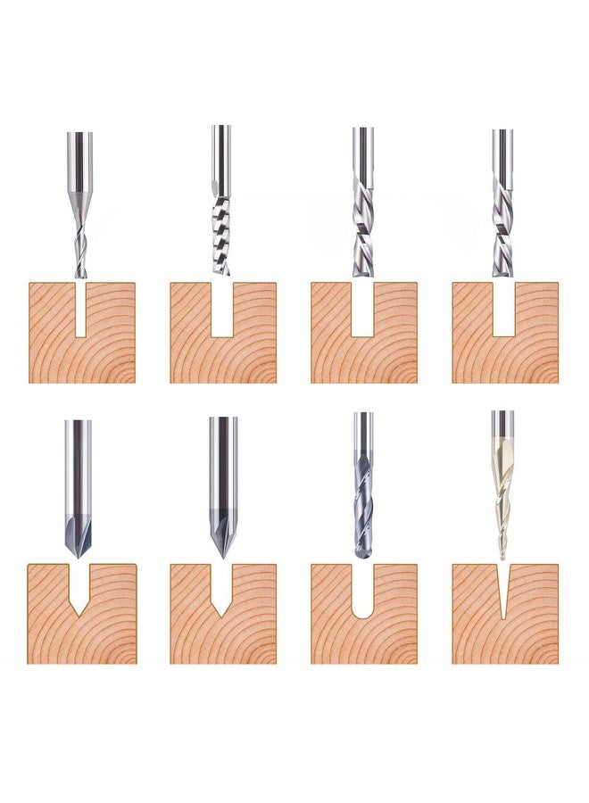 سبيتول مجموعة رؤوس توجيه CNC من كربيد SpeTool مكونة من 8 قطع، بساق 1/4 بوصة، لأعمال النجارة، والنحت، والتشذيب، والنقش، والشق، والنقر - Image 2