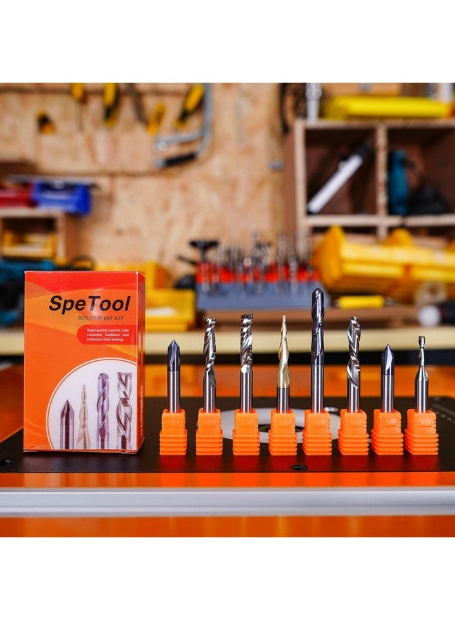 سبيتول مجموعة رؤوس توجيه CNC من كربيد SpeTool مكونة من 8 قطع، بساق 1/4 بوصة، لأعمال النجارة، والنحت، والتشذيب، والنقش، والشق، والنقر - Image 3