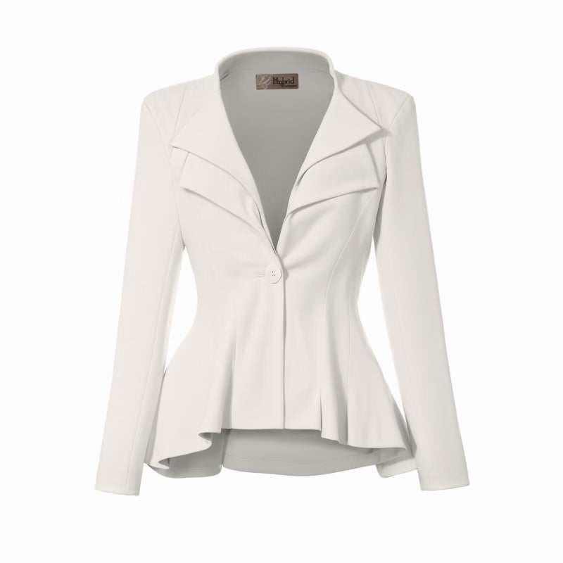 Hybrid & Company Hybrid Company Women Double Notch Lapel Office Blazer JK43864 1073T Ivory 1X
