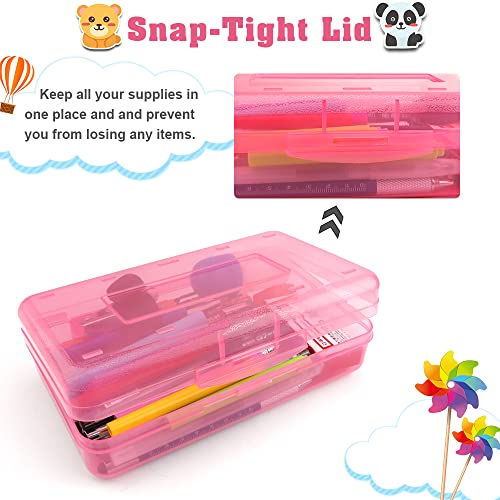 BOEIAC Pencil Box, Large Capacity Clear Pencil Case, 1 Pack Hard Pencil Case, Clear Crayon Box with Snap-tight Lid Stackable Design, Plastic Storage Box for Office Supplies, Pink - Image 5