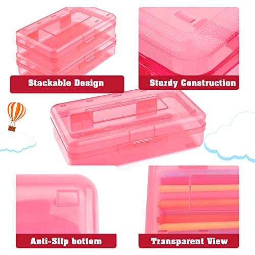 BOEIAC Pencil Box, Large Capacity Clear Pencil Case, 1 Pack Hard Pencil Case, Clear Crayon Box with Snap-tight Lid Stackable Design, Plastic Storage Box for Office Supplies, Pink - Image 4