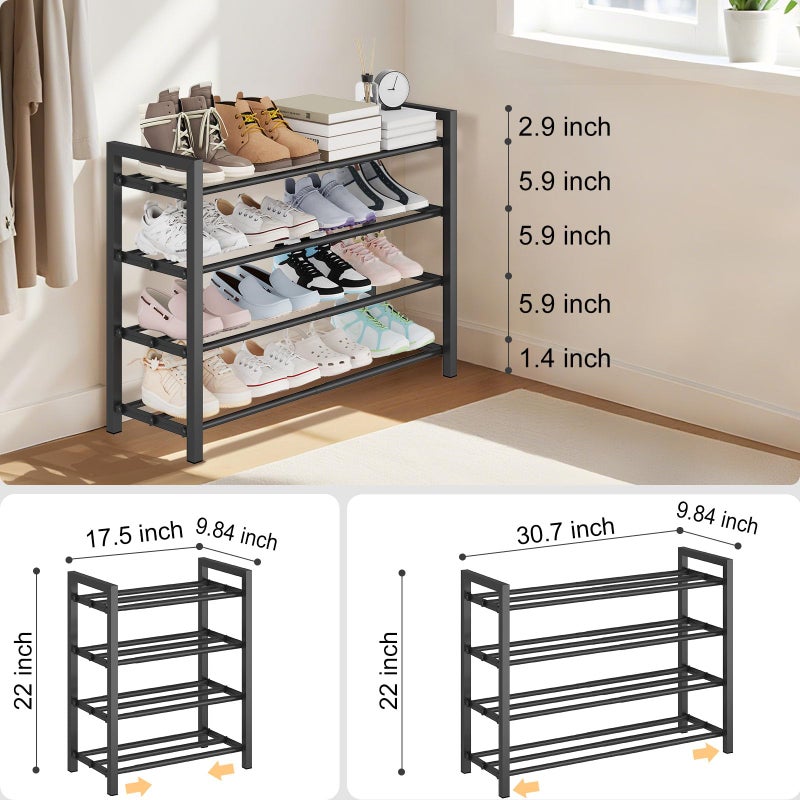 Detsuk 4-Tier Expandable Shoe Rack â€“ Adjustable Metal Shoe Organizer for Closet, Entryway & Mudroom â€“ Stackable, Heavy-Duty Storage, Black - Image 3
