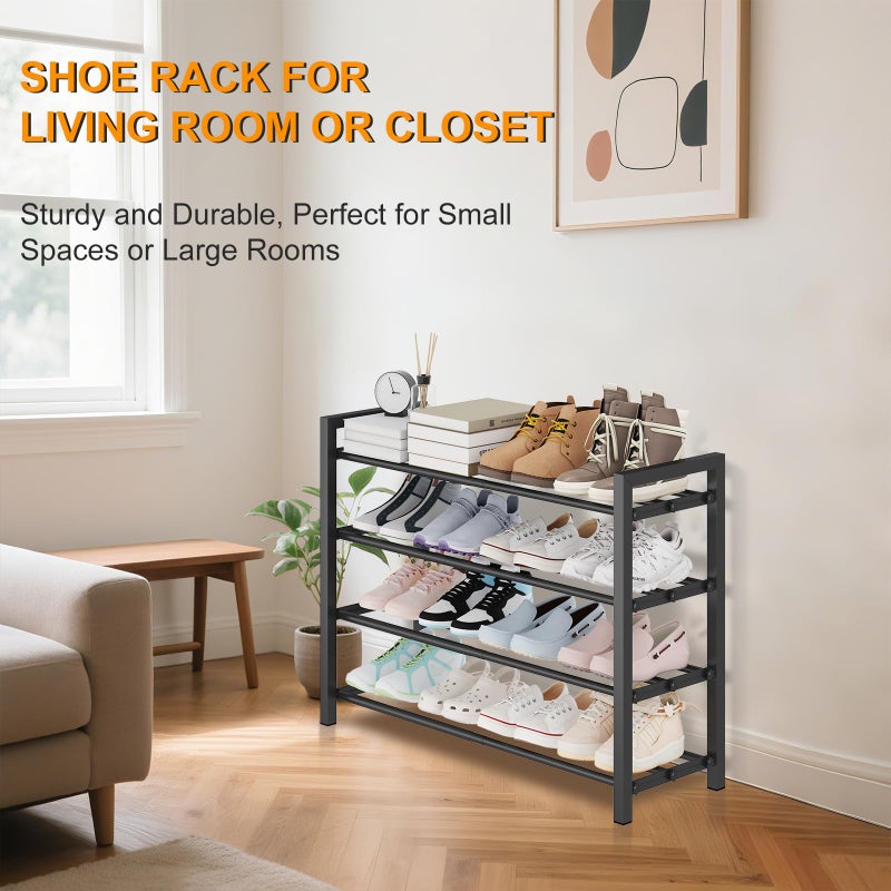 Detsuk 4-Tier Expandable Shoe Rack â€“ Adjustable Metal Shoe Organizer for Closet, Entryway & Mudroom â€“ Stackable, Heavy-Duty Storage, Black - Image 5