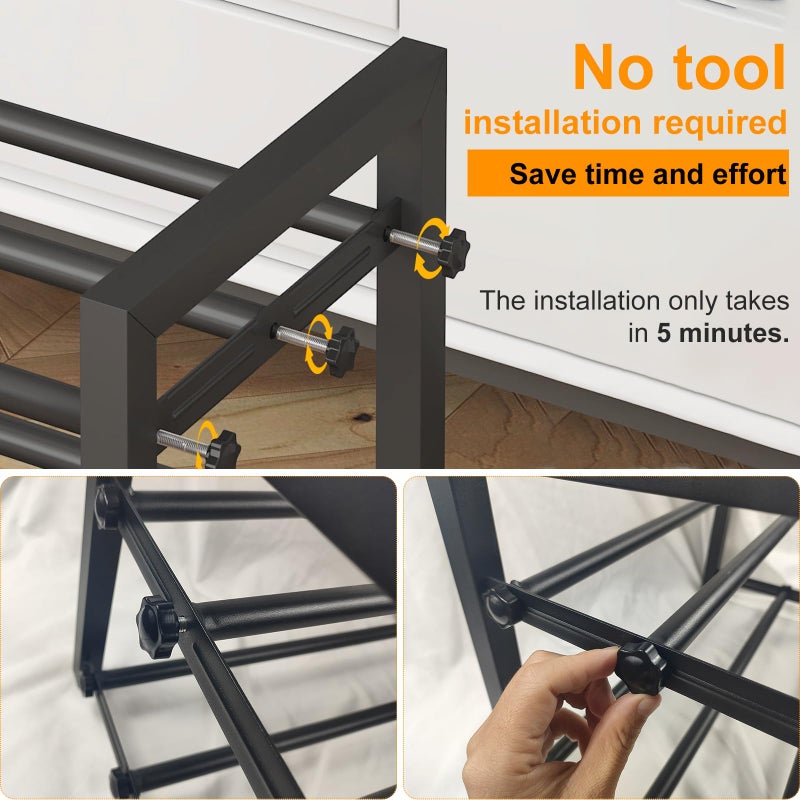 Detsuk 4-Tier Expandable Shoe Rack â€“ Adjustable Metal Shoe Organizer for Closet, Entryway & Mudroom â€“ Stackable, Heavy-Duty Storage, Black - Image 4