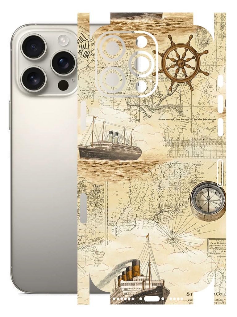 AtOdds - Full Body Back Screen Guard Protector Film - Lamination Wrap Skin Sticker for iPhone 16 Pro Max | Scratchproof Matte Finish (Design - Pirate Map) - Image 1