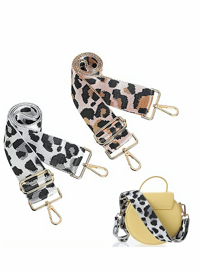 Excefore Purse Strap, Adjustable Handbag Strap Replacement Shoulder Crossbody Strap Guitar Style Stripe Belt, Personalized Leopard Print Wide Shoulder Strap, 2 Pieces  - Image 1