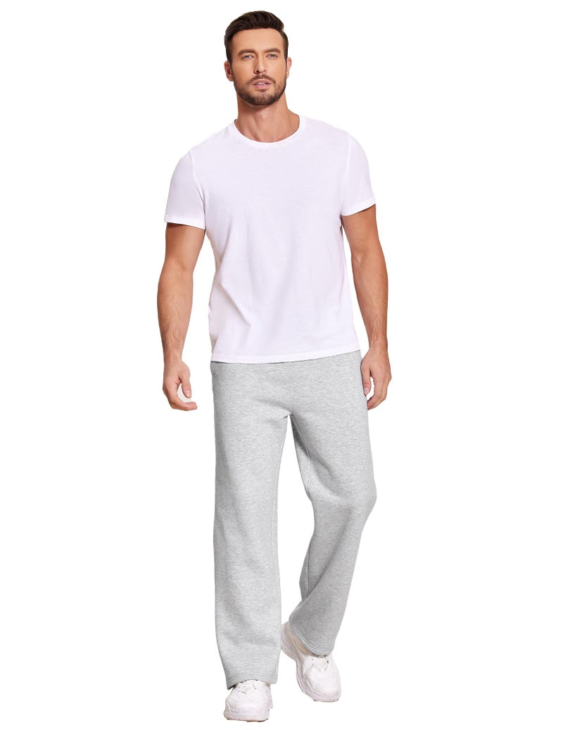 Deyeek Mens Grey Sweat Pants Thick Open Bottom Sweatpants for Men Baggy Straight Leg Joggers Winter Fleece Pants with Pockets - Image 5