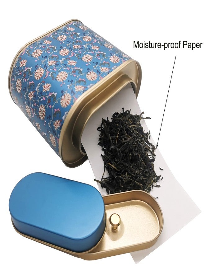 ROQILA 2-Pack Large Tea Tins for Loose Tea With Lid - Metal Sealed Jar Tea Canister Oval Shape 3.53~7oz Small Tin Cans Loose Tea Storage Kitchen Canisters Tea Bag Organizer, Coffee, Candy, Herbs Canister - Image 2
