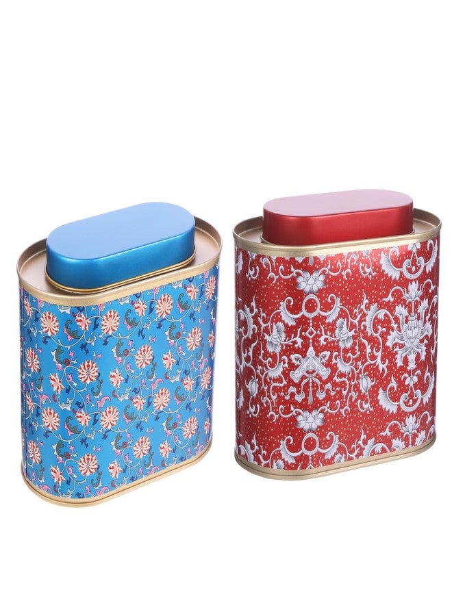 ROQILA 2-Pack Large Tea Tins for Loose Tea With Lid - Metal Sealed Jar Tea Canister Oval Shape 3.53~7oz Small Tin Cans Loose Tea Storage Kitchen Canisters Tea Bag Organizer, Coffee, Candy, Herbs Canister - Image 1