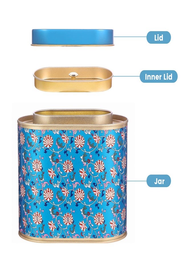 ROQILA 2-Pack Large Tea Tins for Loose Tea With Lid - Metal Sealed Jar Tea Canister Oval Shape 3.53~7oz Small Tin Cans Loose Tea Storage Kitchen Canisters Tea Bag Organizer, Coffee, Candy, Herbs Canister - Image 3