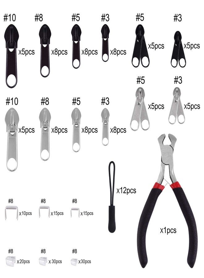 Tuparka 211 Pcs Zipper Repair Kit with Zipper Install Plier for DIY Bags, Luggage, Backpacks, Silver and Black - Image 2