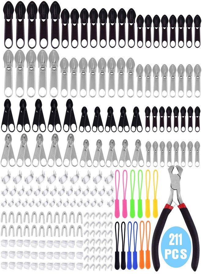 Tuparka 211 Pcs Zipper Repair Kit with Zipper Install Plier for DIY Bags, Luggage, Backpacks, Silver and Black - Image 1