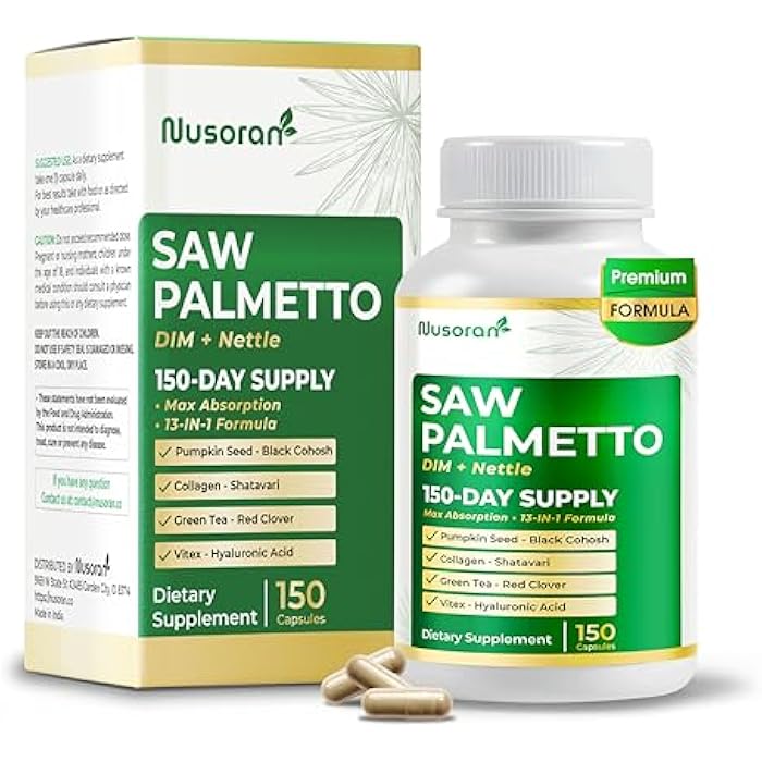 NUSORAN Ultra Saw Palmetto - 13-in-1 with DIM, Nettle, Pumpkin Seed, Collagen, Vitex - Max Absorption - 150 Capsules - Non-GMO, Gluten-Free, Lab Tested - Image 1