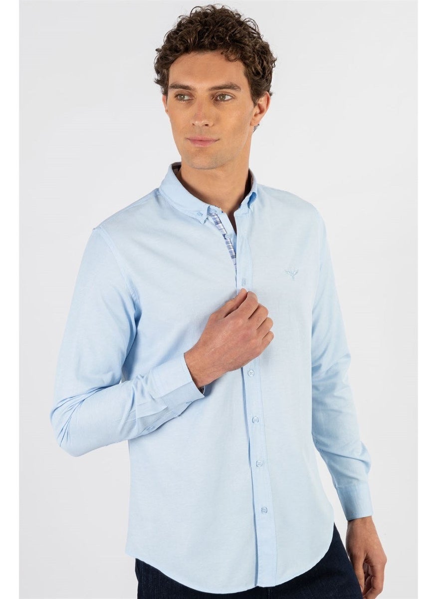 Men's Slim Fit Slim Fit Long Sleeve Cotton Oxford Texture Easy Iron Blue Button Down Collar Shirt - pzsku/Z87C0F33E5C40E68883AFZ/45/_/1739902406/8084b054-7427-407d-9d76-b73cb7440939