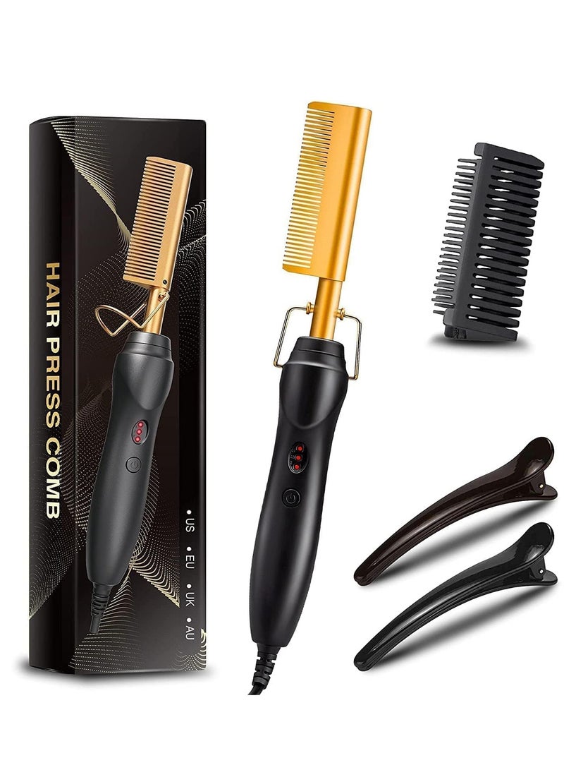 Hot Comb Hair Straightener 2 in1 Ceramic-Comb Security Portable Curling Iron Heated Brush, Multifunctional Copper Hair Straightener Brush&Straightening Comb for Wet & Dry Hair. - Image 1