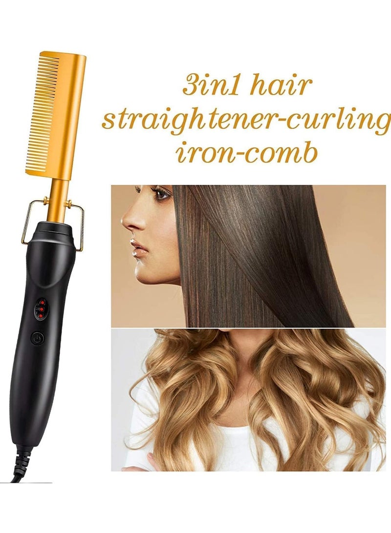 Hot Comb Hair Straightener 2 in1 Ceramic-Comb Security Portable Curling Iron Heated Brush, Multifunctional Copper Hair Straightener Brush&Straightening Comb for Wet & Dry Hair. - Image 2