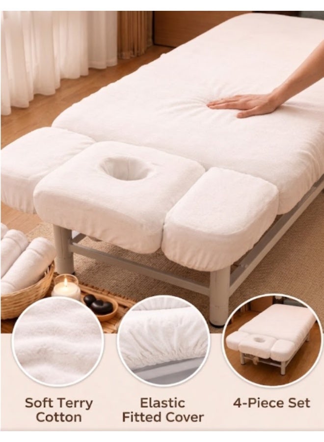 LUXE Premium 4-Piece Terry Cotton Spa Bed Protector Set | Elasticized Professional Massage Table Covers - Image 2