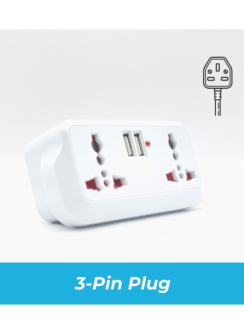 ماركة غير محددة محول متعدد المقابس عالمي بأربعة مقابس ومنفذي USB | قابس ثلاثي الأطراف | حماية من زيادة التيار وميزات أمان | ٢٥٠٠ واط | ٢٥٠ فولت - ٥٠ هرتز / ٦٠ هرتز | ١٣/١٦ أمبير | قفل أمان للأطفال  - Image 2