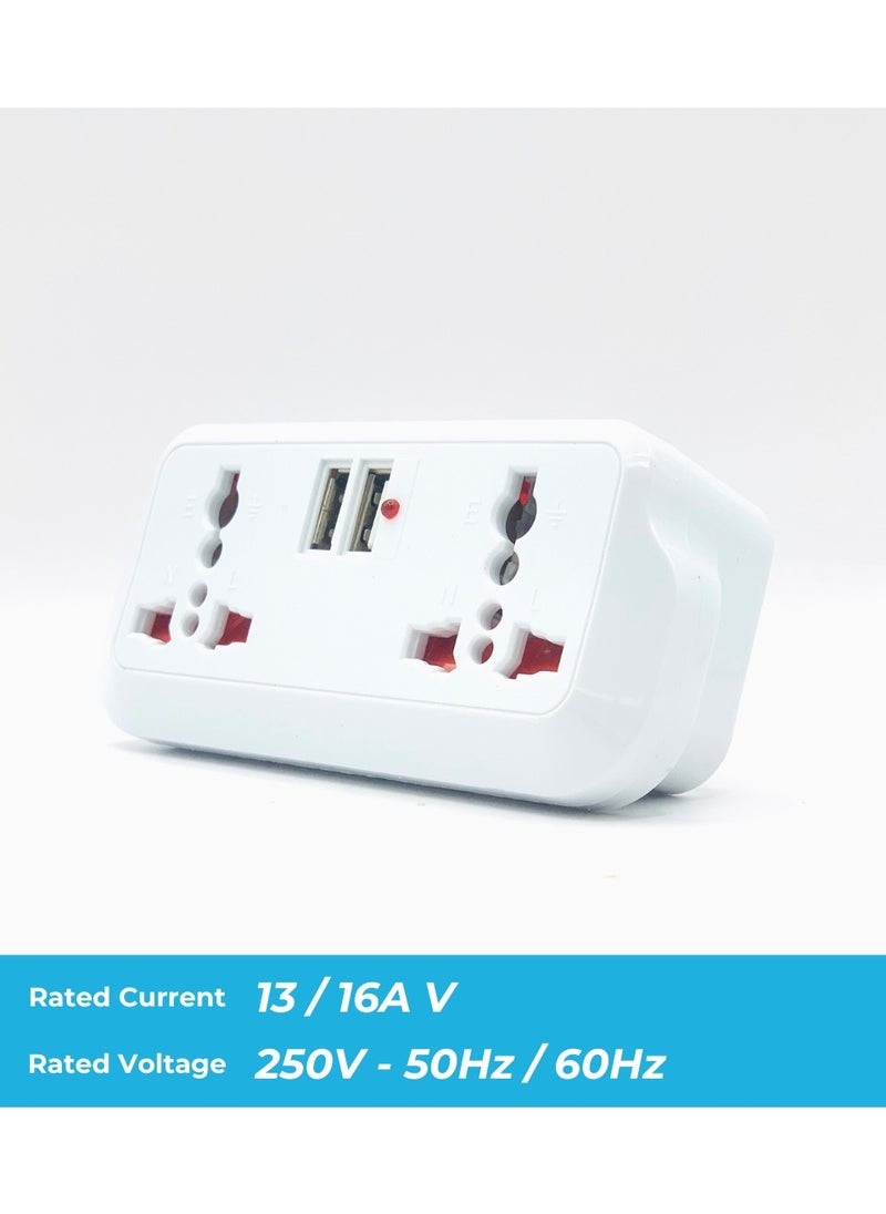 ماركة غير محددة محول متعدد المقابس عالمي بأربعة مقابس ومنفذي USB | قابس ثلاثي الأطراف | حماية من زيادة التيار وميزات أمان | ٢٥٠٠ واط | ٢٥٠ فولت - ٥٠ هرتز / ٦٠ هرتز | ١٣/١٦ أمبير | قفل أمان للأطفال  - Image 4