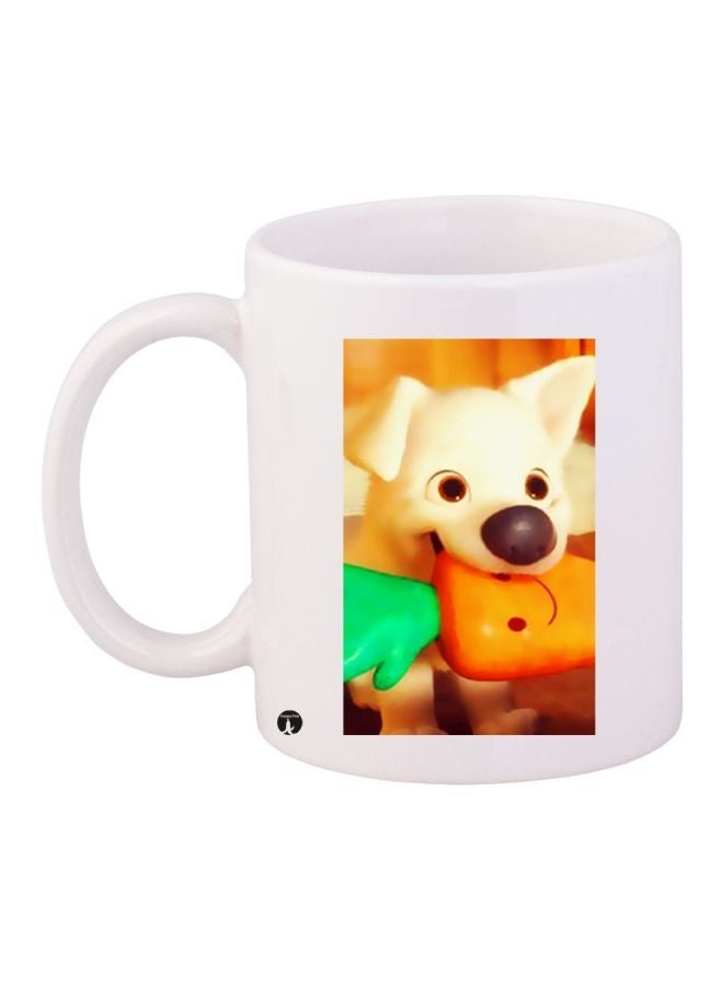 RYN Cartoon Printed Coffee Mug White/Orange/Green 11ounce