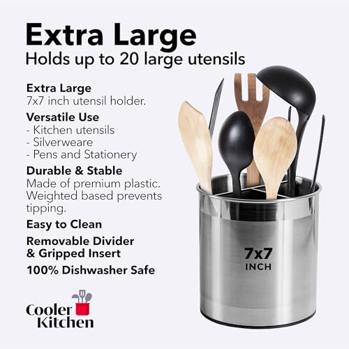 Cooler Kitchen حامل أدوات المطبخ الدوار الكبير جداً من الفولاذ المقاوم للصدأ مع قاعدة ثقيلة غير قابلة للسقوط، فاصل قابل للإزالة، وقاعدة مدعومة - آمن في غسالة الصحون لحامل أدوات الطهي المعدني - Image 5