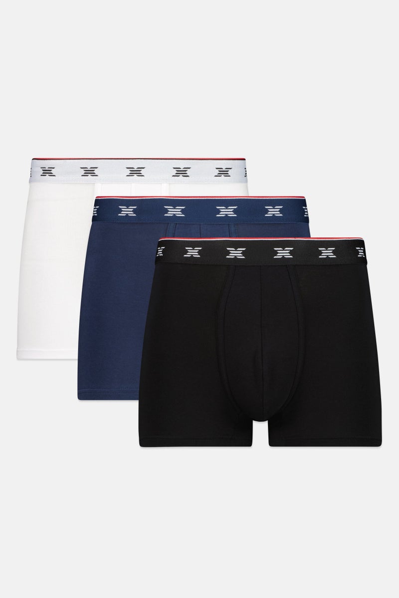 RBX Men 3 Pieces Brand Logo Cotton Rich Trunks, Multicolor - Image 1