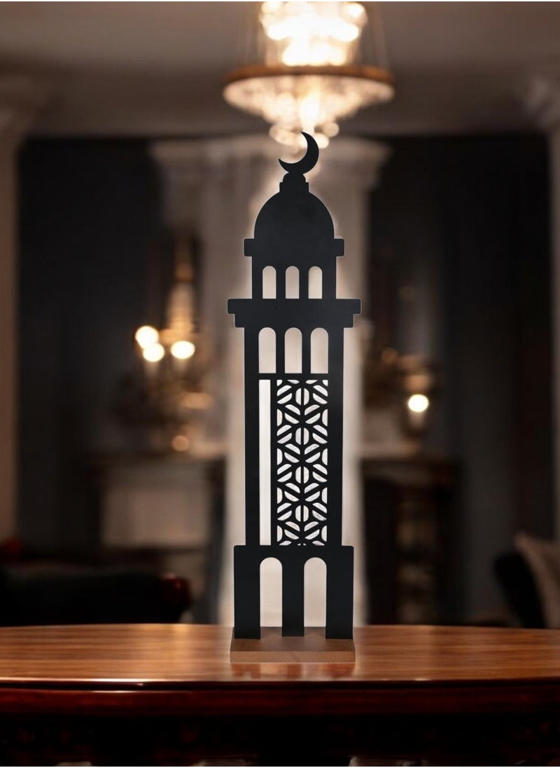 fan baytk - Black carved stand in the shape of a mosque minaret and lighthouse - Image 1