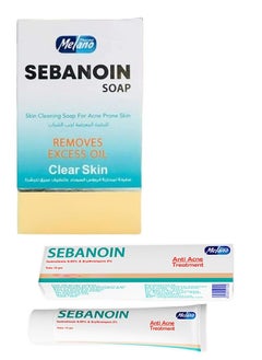 Melano Pharma Sebanoin Soap and Anti-Acne Treatment Cream Set, Cleansing Soap for Acne-Prone Skin, Eliminates Excess Oil for Clear Complexion, 100g, Treatment Cream Reduces Pimples, Blackheads, 15g.  - Image 1