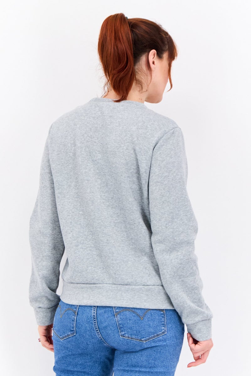 Buzz سويت شيرت مزين بأكمام طويلة وياقة دائرية للنساء، رمادي فاتح - Image 3