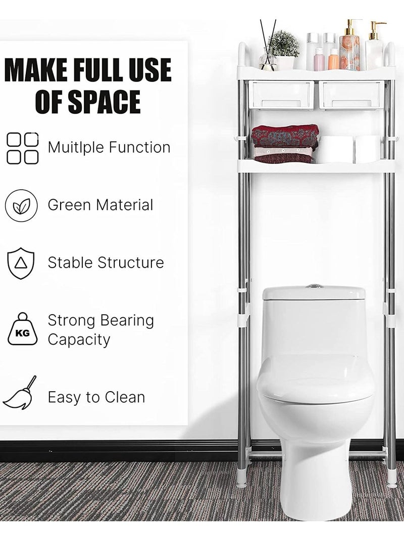 2 Tair Over the Bathroom Toilet Storage shelf Rack with Drawers White - Image 2
