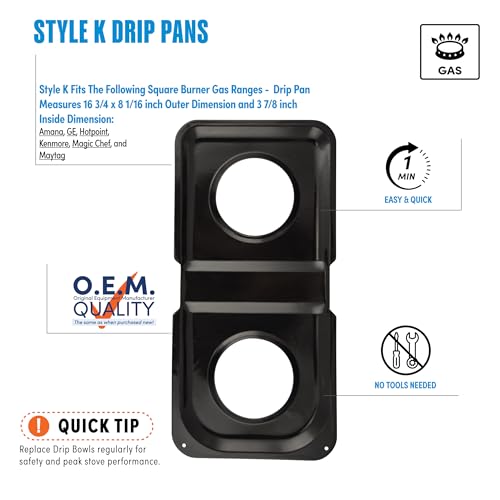 Range Kleen P501 Black Porcelain Rectangular Gas Stove Drip Pan, 16.875 x 8.125-Inches - Image 2