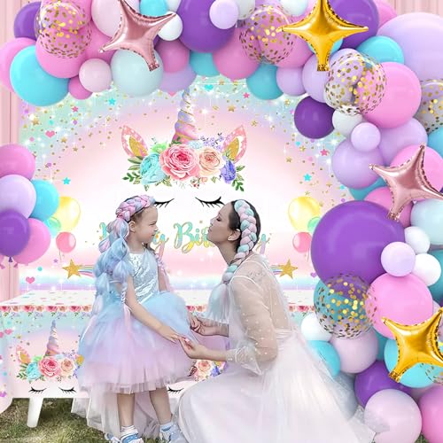 Netnology Unicorn Birthday Decorations for Girls,118pcs Unicorn Theme Party Supplies with Balloon Garland Arch Kit Backdrop and Tablecloth for Girls Women Birthday Party Decorations - Image 5