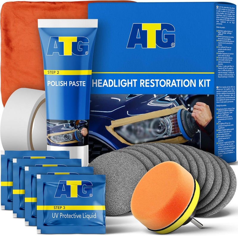 ATG Headlight restoration Kit - Universal Car headlight cleaner and restorer Kit - Headlight restorer kit for plastic car headlights - Quick & easy headlight restoration - Headlight repair Kit - Image 1