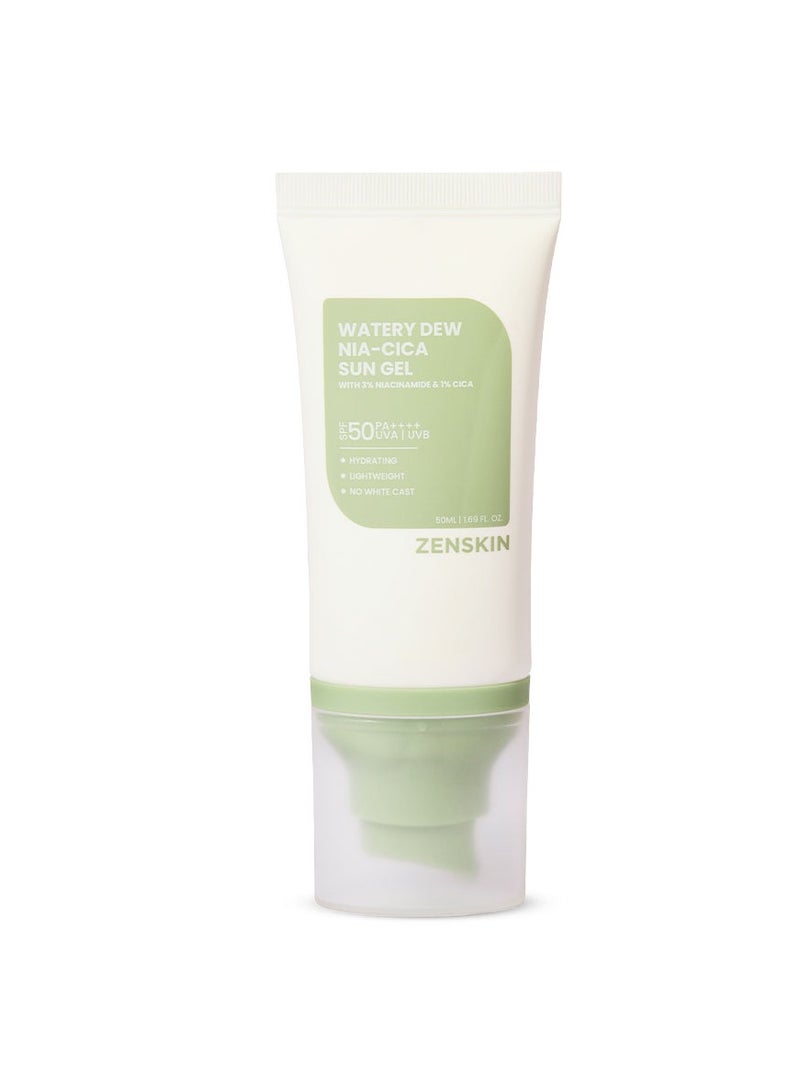 ZENSKIN ZENSKIN Watery Dew Nia-Cica Sun Gel | Lightweight, No White Cast SPF 50+ Sunscreen for Sensitive, Acne-Prone Skin with Niacinamide & Centella, 50ml  - Image 1