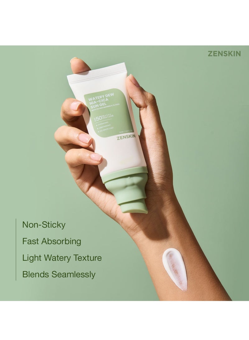 ZENSKIN ZENSKIN Watery Dew Nia-Cica Sun Gel | Lightweight, No White Cast SPF 50+ Sunscreen for Sensitive, Acne-Prone Skin with Niacinamide & Centella, 50ml  - Image 4