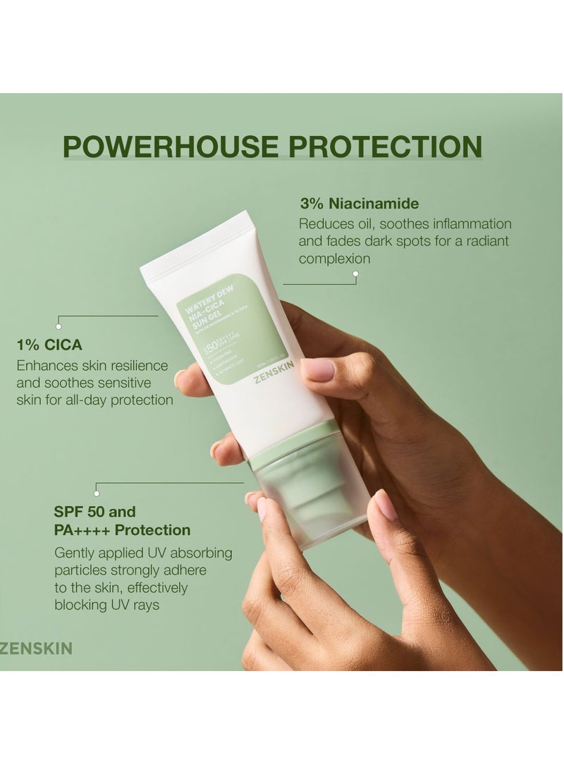 ZENSKIN ZENSKIN Watery Dew Nia-Cica Sun Gel | Lightweight, No White Cast SPF 50+ Sunscreen for Sensitive, Acne-Prone Skin with Niacinamide & Centella, 50ml  - Image 5