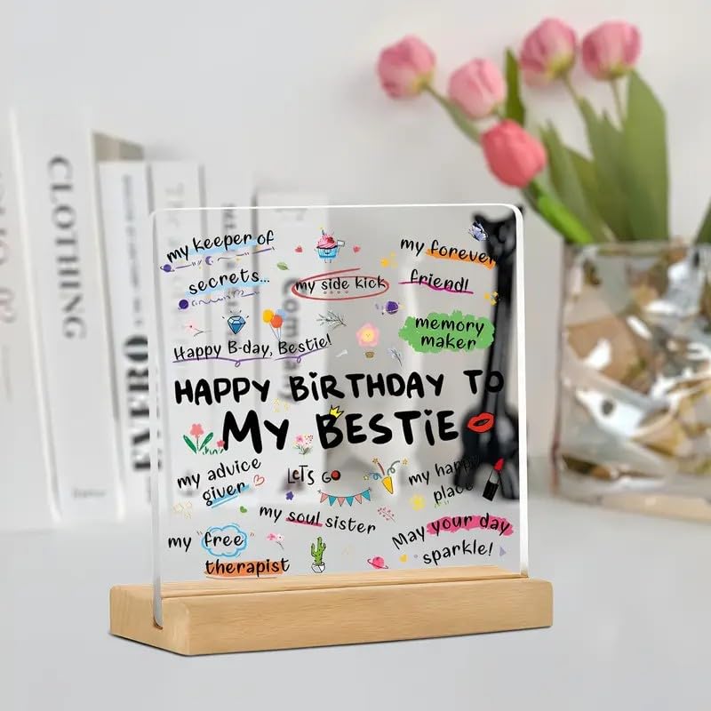 Bs amor Best Friend Birthday Gift Acrylic Plaque Incredible Gifts India Personalized Wooden Happy Birthday Frame For Him and Her Women 5x4 inch - Image 5