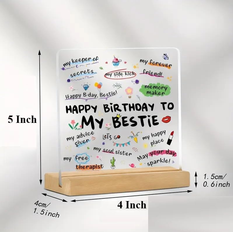 Bs amor Best Friend Birthday Gift Acrylic Plaque Incredible Gifts India Personalized Wooden Happy Birthday Frame For Him and Her Women 5x4 inch - Image 4