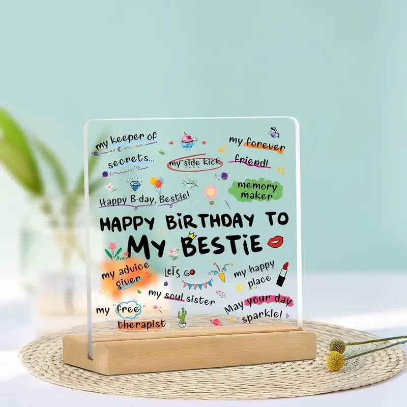 Bs amor Best Friend Birthday Gift Acrylic Plaque Incredible Gifts India Personalized Wooden Happy Birthday Frame For Him and Her Women 5x4 inch - Image 2