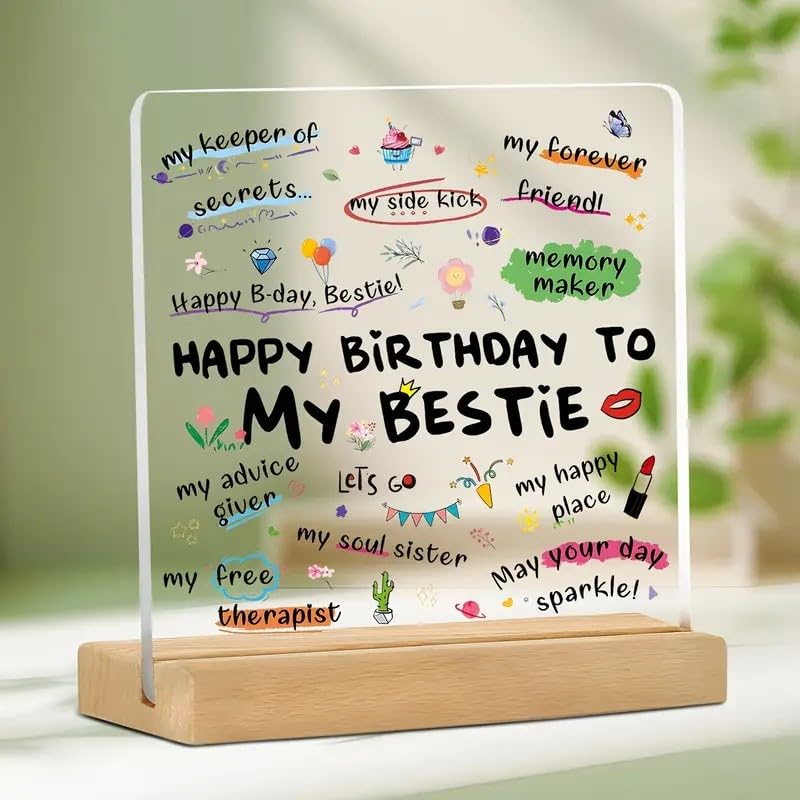 Bs amor Best Friend Birthday Gift Acrylic Plaque Incredible Gifts India Personalized Wooden Happy Birthday Frame For Him and Her Women 5x4 inch - Image 1