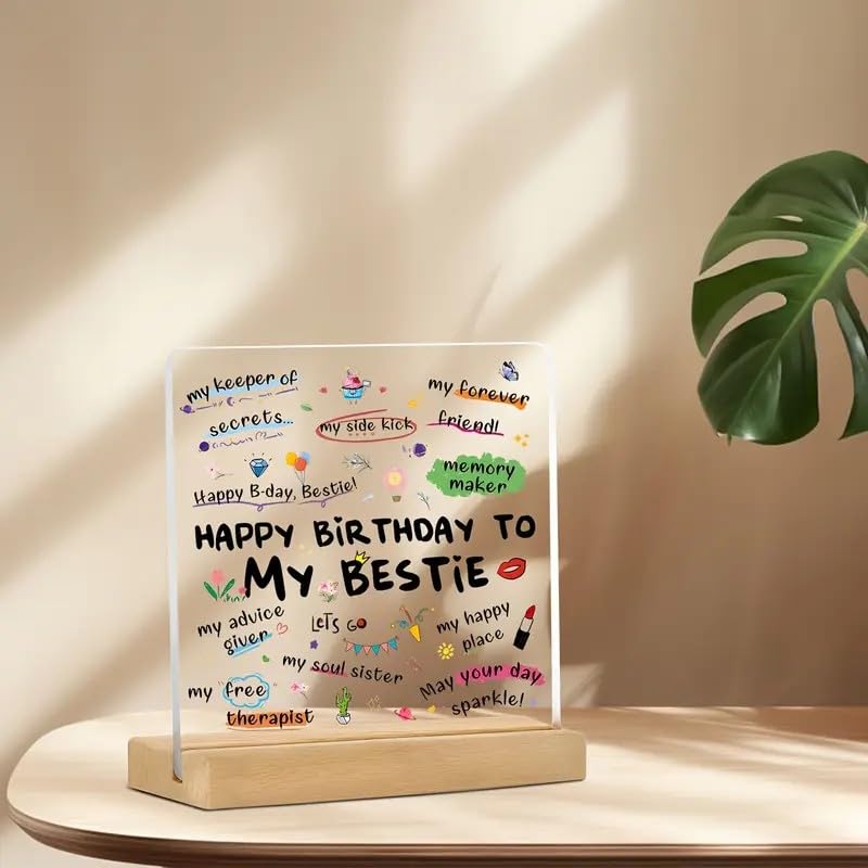 Bs amor Best Friend Birthday Gift Acrylic Plaque Incredible Gifts India Personalized Wooden Happy Birthday Frame For Him and Her Women 5x4 inch - Image 3