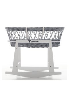 TEKNUM Infant Wicker Moses Basket With White Waffle Beddings And White Rocker Stand  - Wooden Grey  - Image 4