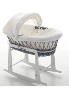 TEKNUM Infant Wicker Moses Basket With White Waffle Beddings And White Rocker Stand  - Wooden Grey  - Image 3