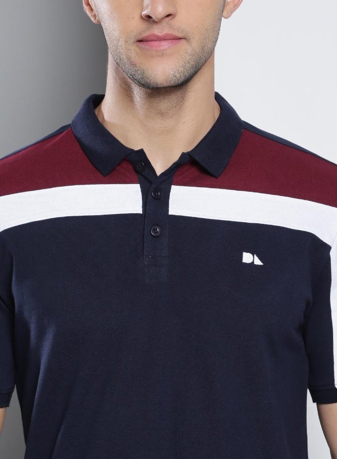 Dennis Lingo Men's Navy 100% Cotton Colourblocked Regular Fit T-Shirt  - Image 2