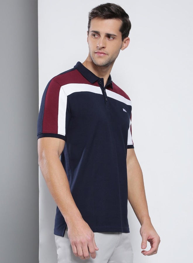 Dennis Lingo Men's Navy 100% Cotton Colourblocked Regular Fit T-Shirt  - Image 1