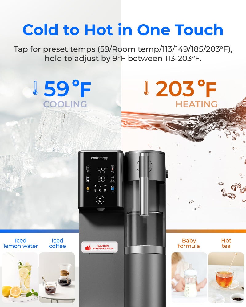 Waterdrop A2G Mineral Countertop Reverse Osmosis System Water Filter, Hot and Cold RO System, 6 Temperature Settings, 3:1 Pure to Drain, 6-Stage, Portable Pure Water Tank - Image 3