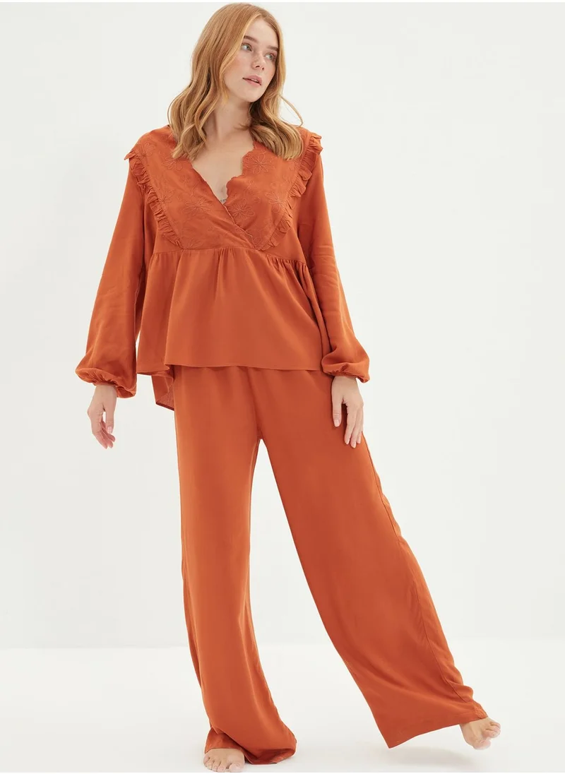 trendyol Ruffle Detail Top & Pyjama Set