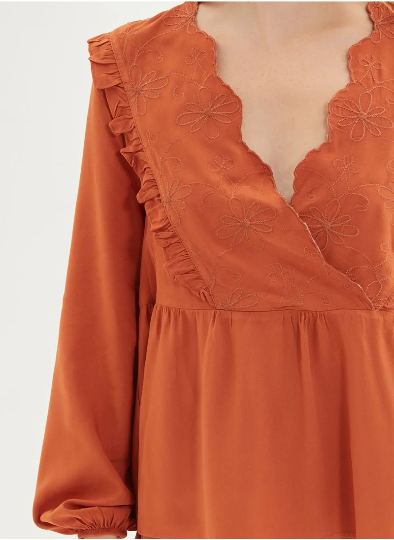 trendyol Ruffle Detail Top & Pyjama Set