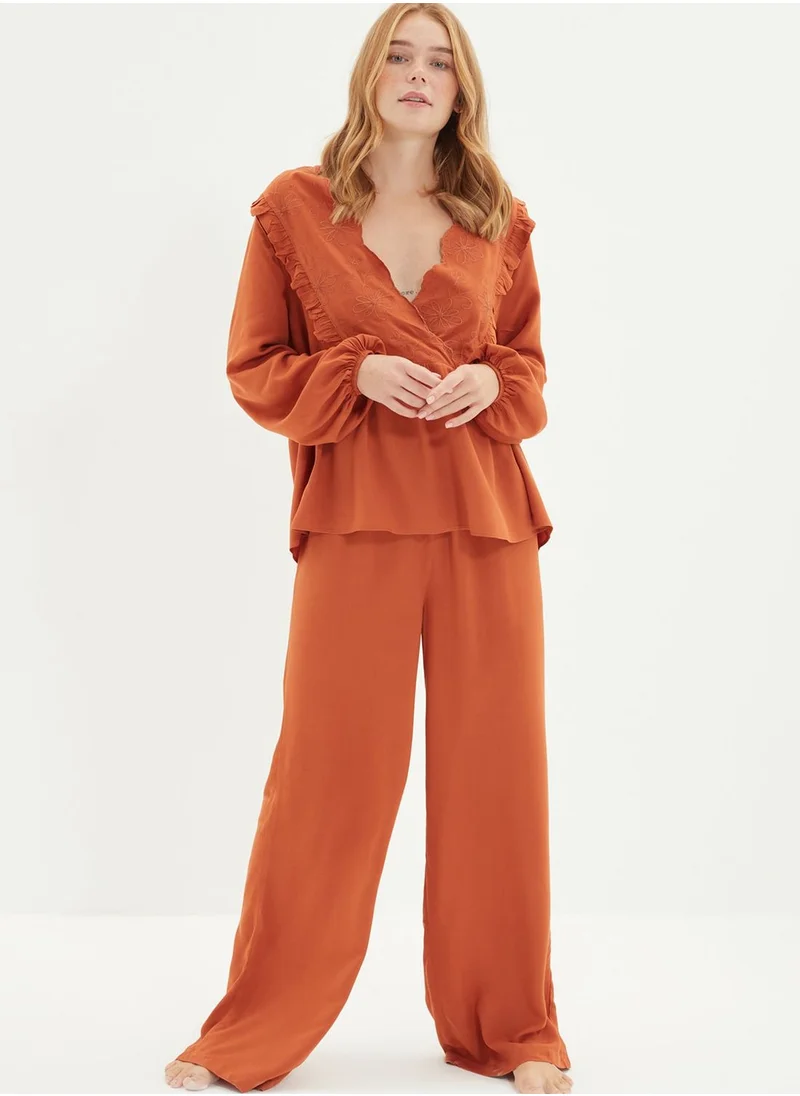 trendyol Ruffle Detail Top & Pyjama Set