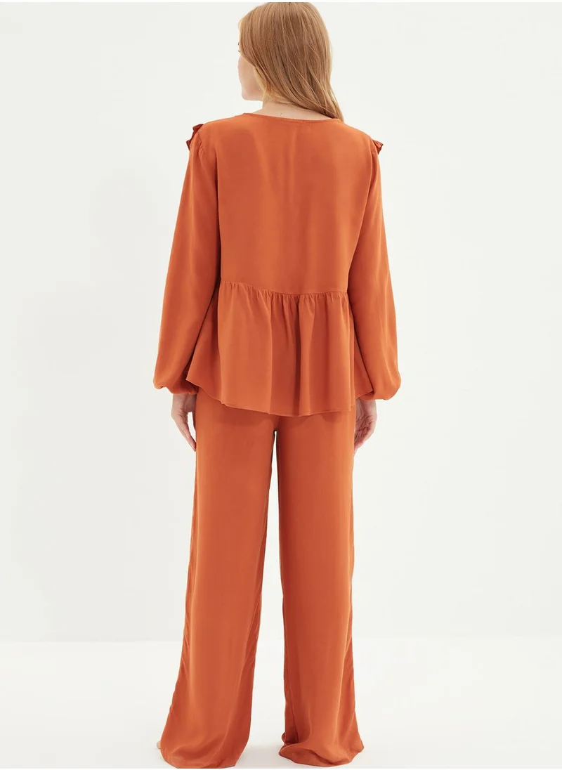 trendyol Ruffle Detail Top & Pyjama Set